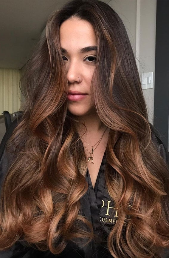 Mid-Back With Chestnut Balayage Mid-Back With Chestnut Balayage — Trendy Rich Brunette