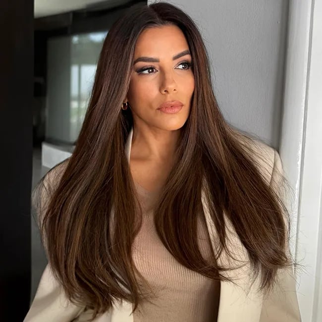 Mid-Back Espresso Brunette With Blowout Mid-Back Espresso Brunette With Blowout — Trendy Rich Brunette