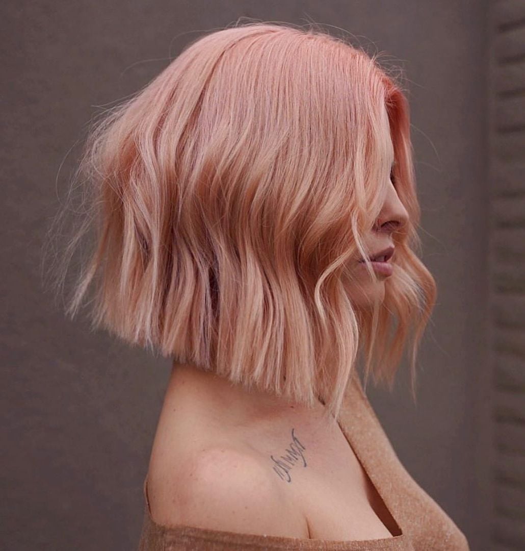 Collarbone Bob In Vibrant Rose Gold — Trendy Rose Gold Hair