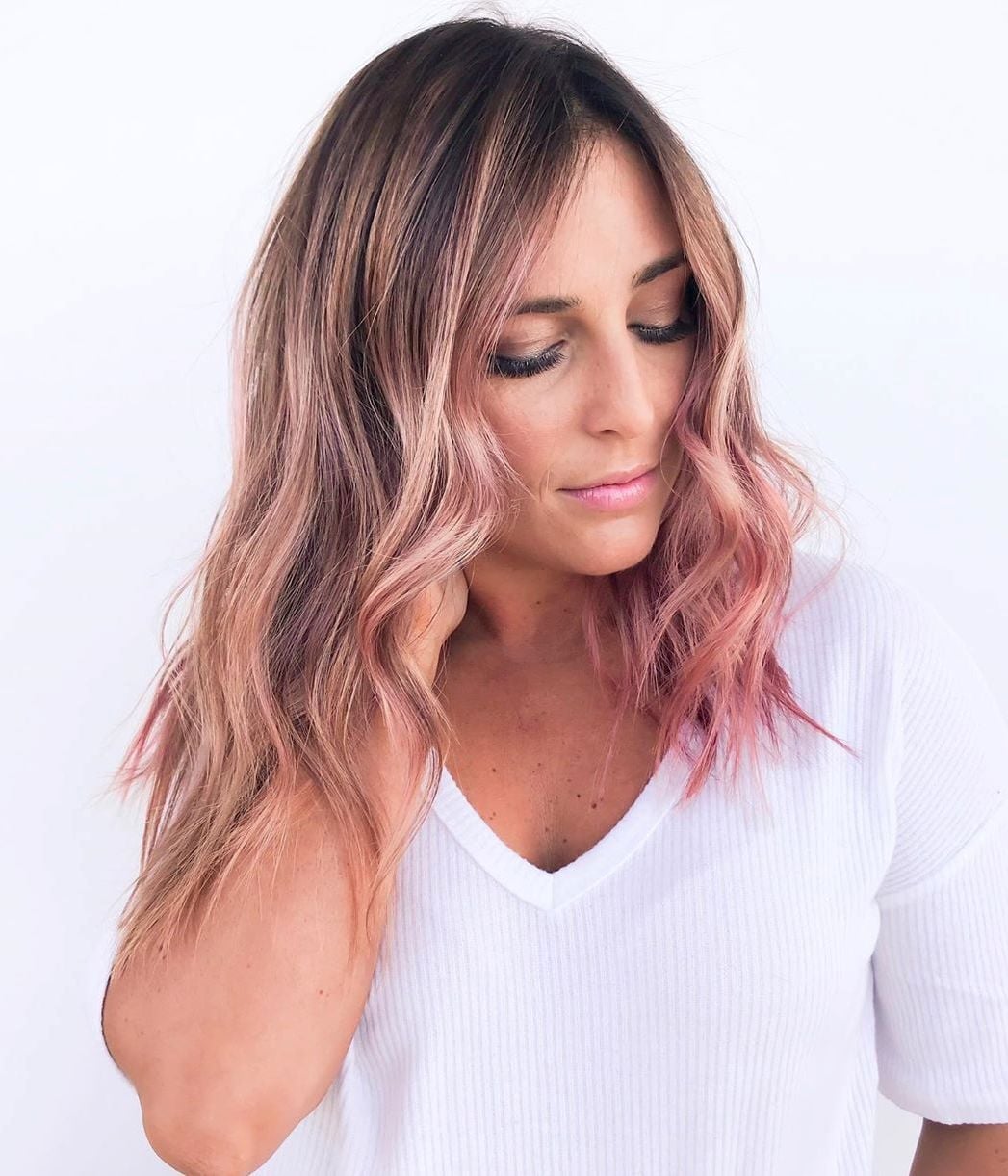 Chin Bob With Glossy Rose Gold Waves — Trendy Rose Gold Hair