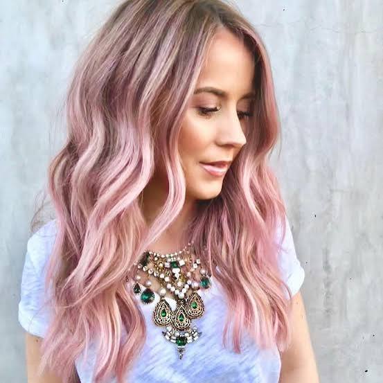 Collarbone Rose Gold With Blonde Contrast — Trendy Rose Gold Hair