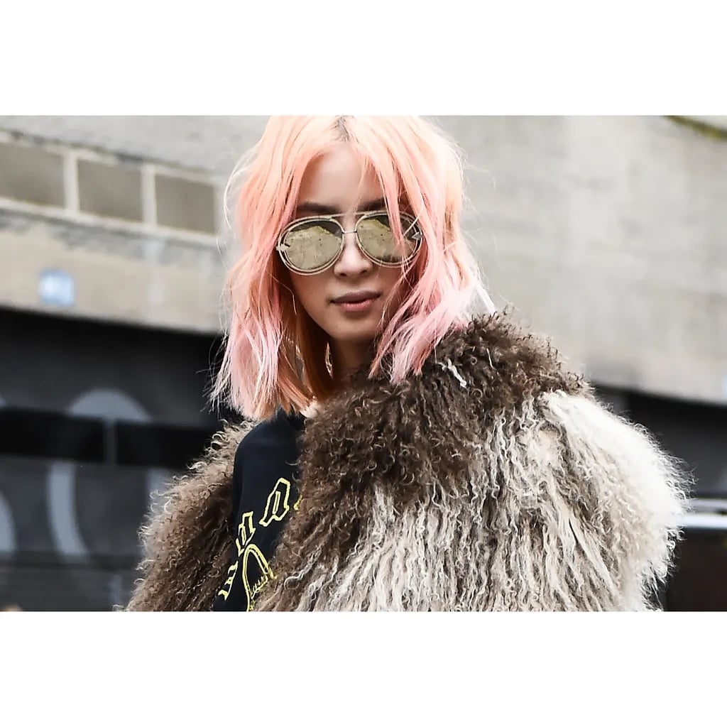 Collarbone Lob With Side Swept Rose Gold — Trendy Rose Gold Hair