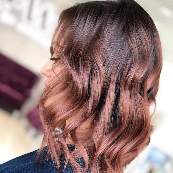Mid-Back Long Wavy Rose Gold Hair With Creating Dimension — Trendy Rose Gold Hair