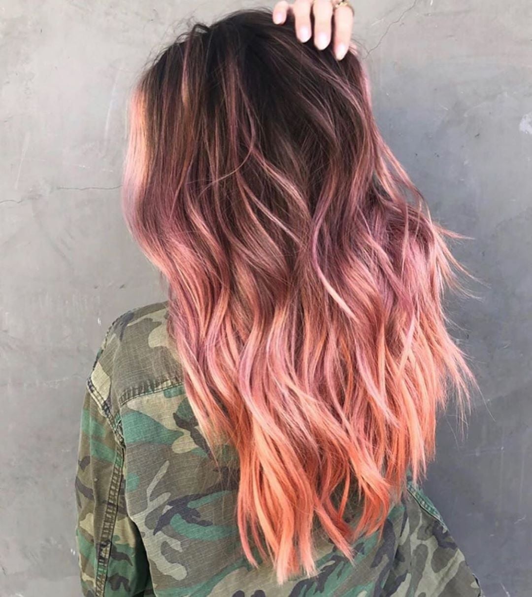 Mid-Back Rose Gold Ombre Waves With Wavy Fine — Trendy Rose Gold Hair
