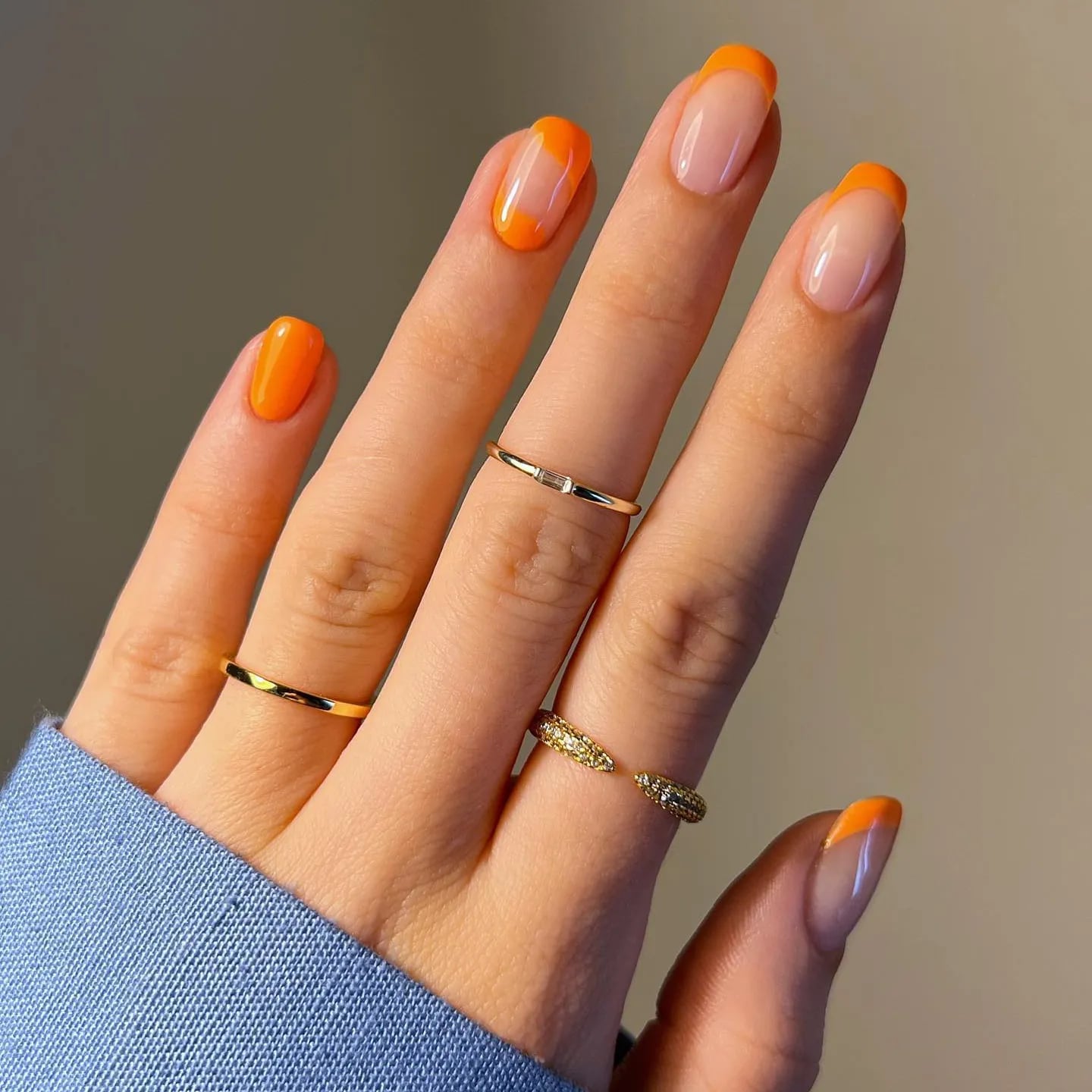 Sheer Nude Orange French Tip Short Round Nails Sheer Nude Orange French Tip Short Round Nails — Trendy Round Nails