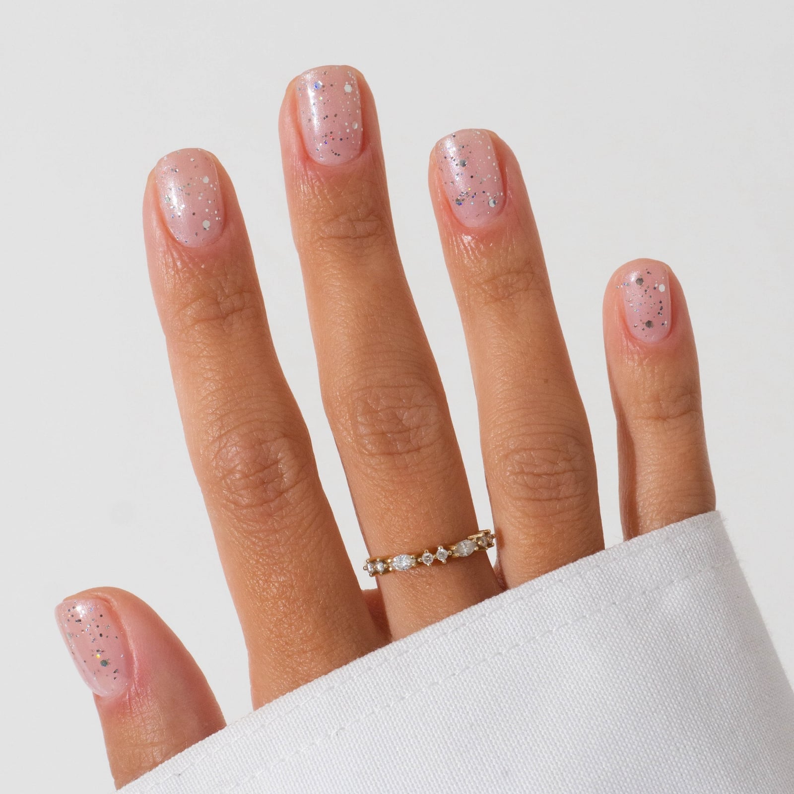 Milky Pink Glitter Short Square Nails Milky Pink Glitter Short Square Nails — Trendy Round Nails