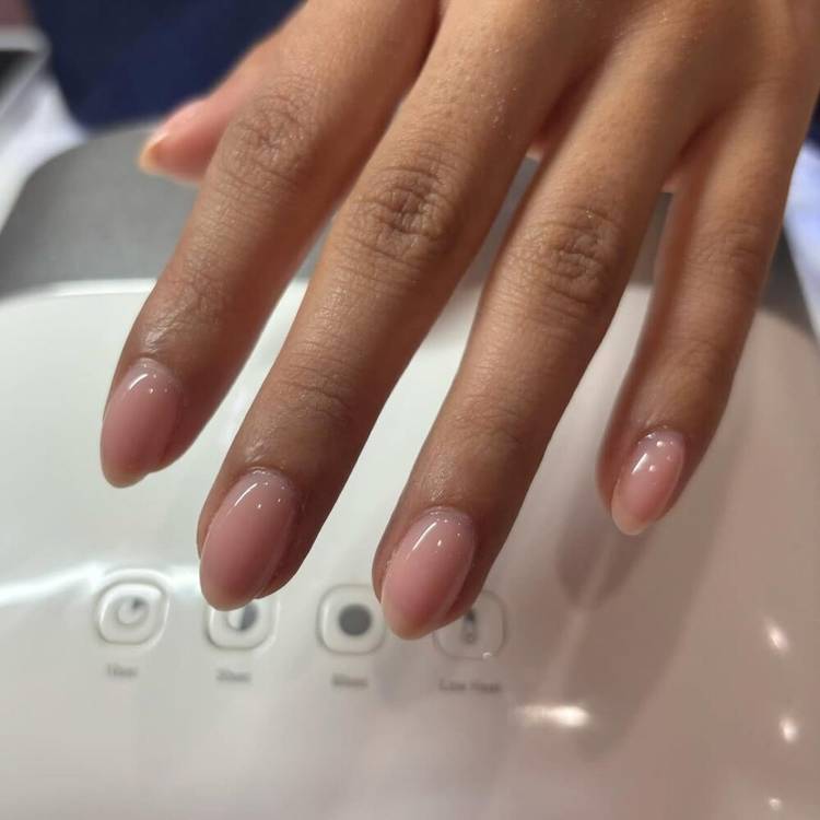 Sheer Pink Nude Glossy Short Oval Nails Sheer Pink Nude Glossy Short Oval Nails — Trendy Round Nails