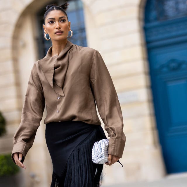 Brown Satin Blouse with Fringed Skirt Brown Satin Blouse with Fringed Skirt — Trendy Satin Top Outfits
