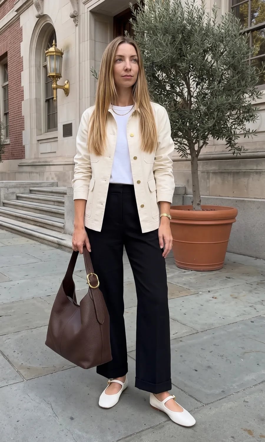 Cream Utility Jacket and Black Straight Leg Trousers Cream Utility Jacket and Black Straight Leg Trousers — Trendy School Outfits