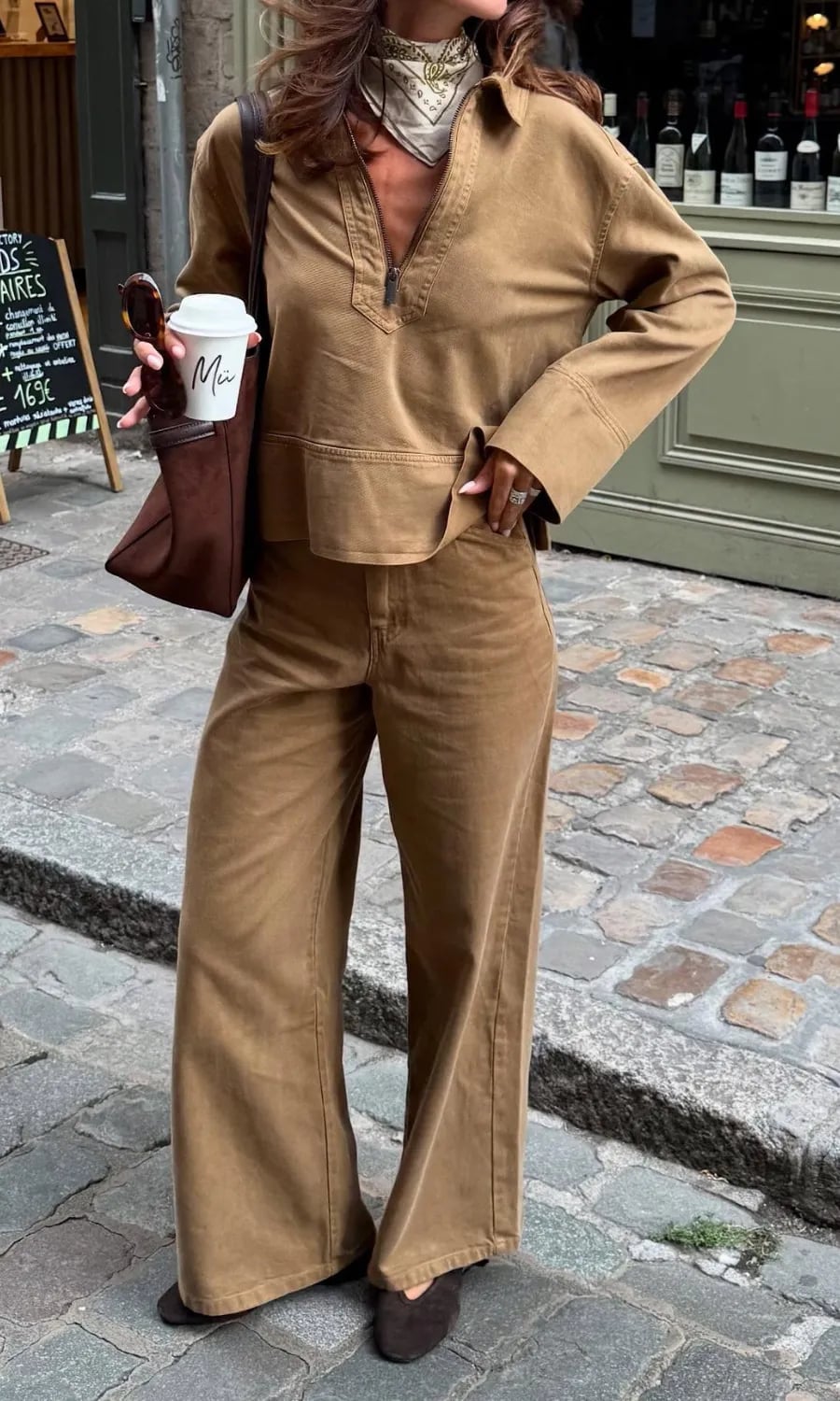 Brown Quarter-Zip Sweatshirt and Corduroy Trousers Brown Quarter-Zip Sweatshirt and Corduroy Trousers — Trendy School Outfits