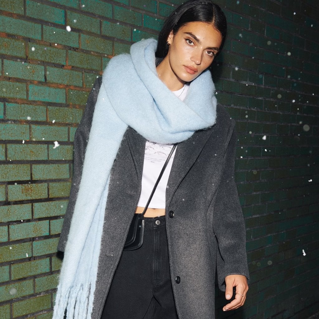 Grey Oversized Wool Coat with Fringed Scarf Grey Oversized Wool Coat with Fringed Scarf — Trendy School Outfits