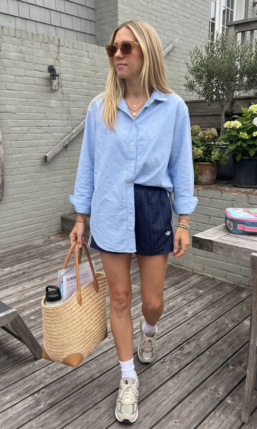 Light Blue Shirt with Striped Athletic Shorts Light Blue Shirt with Striped Athletic Shorts — Trendy School Outfits