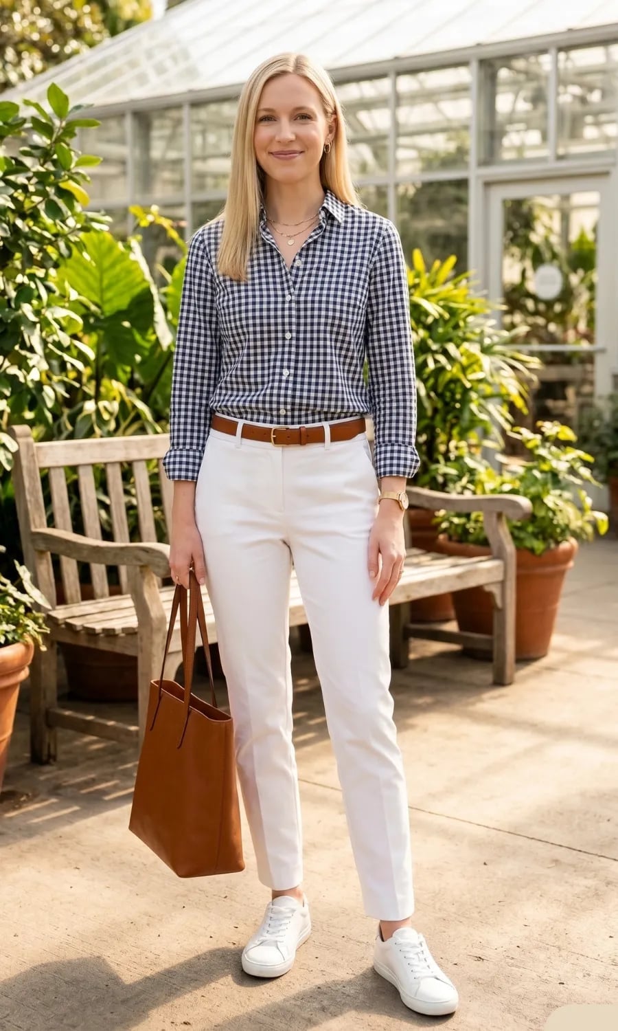 Navy Gingham Shirt and Beige Trousers Navy Gingham Shirt and Beige Trousers — Trendy School Outfits