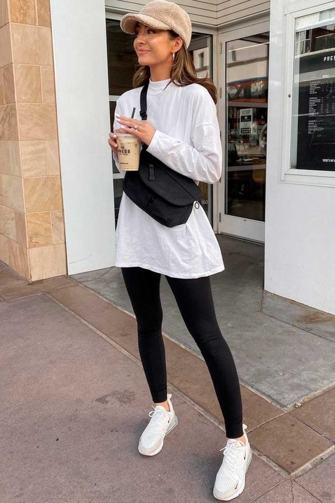 Oversized White T-Shirt and Black Leggings Oversized White T-Shirt and Black Leggings — Trendy School Outfits