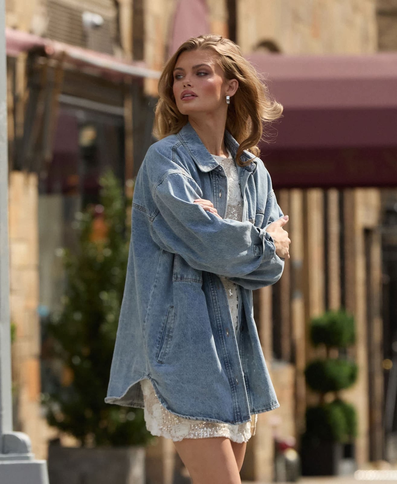 White Sequin Mini Skirt with Denim Shirt White Sequin Mini Skirt with Denim Shirt — Trendy Sequin Outfits