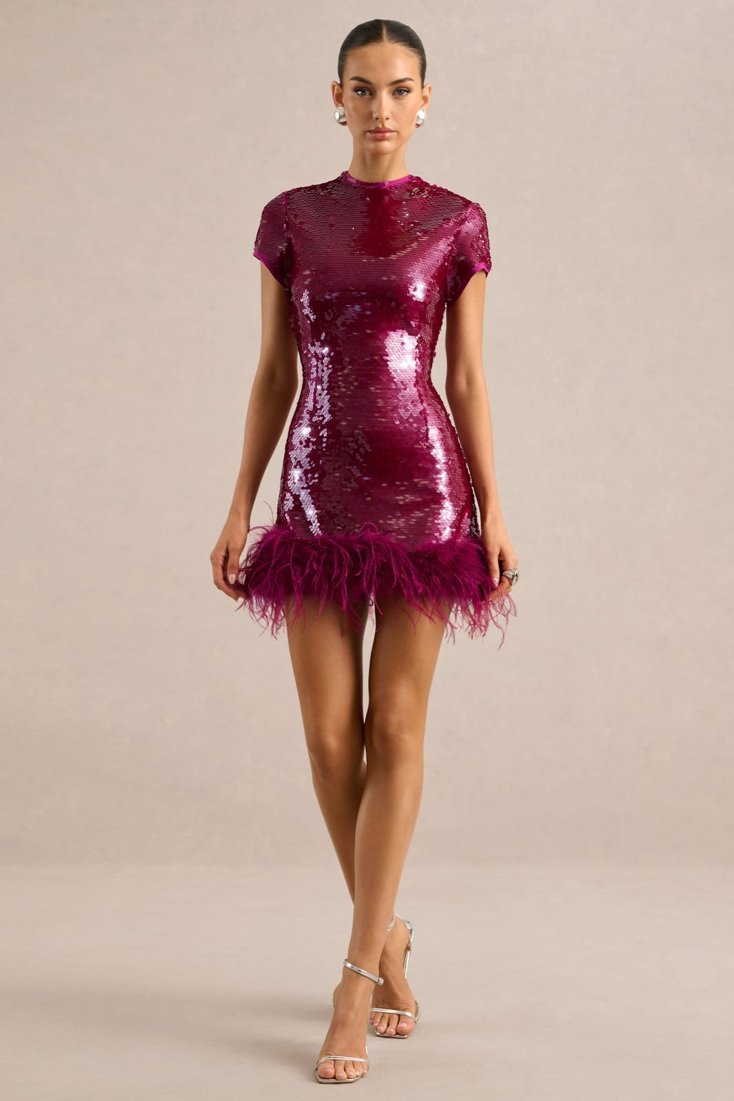 Pink Sequin Mini Dress with Feather Trim Pink Sequin Mini Dress with Feather Trim — Trendy Sequin Outfits