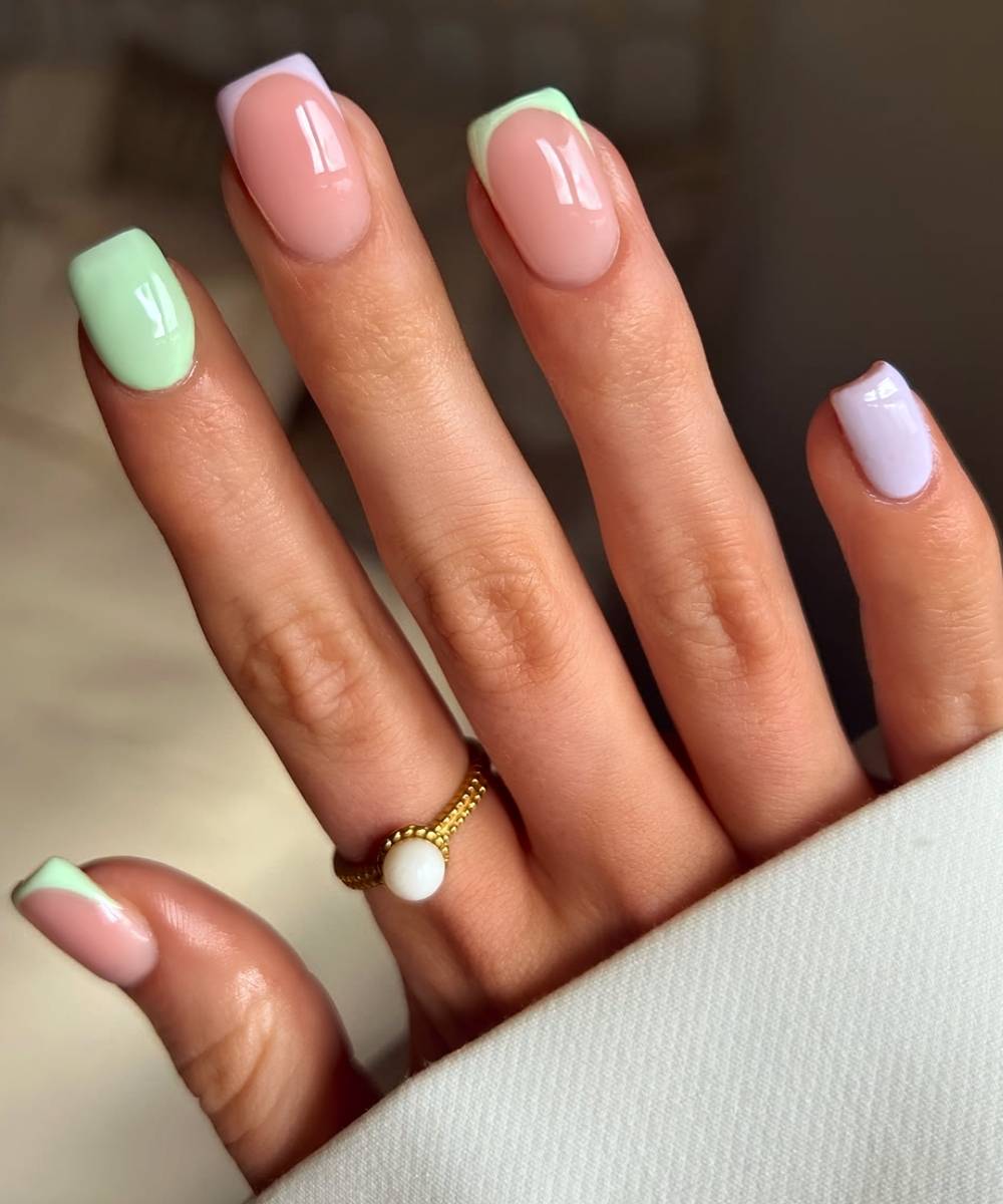 Pastel French Tip Short Square Nails — Trendy Short Acrylic Nails