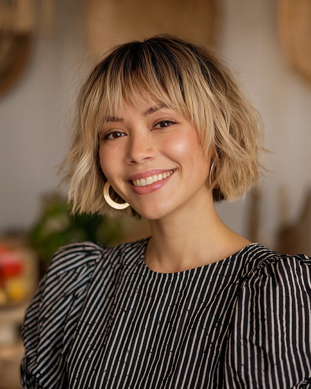 Textured Ash Blonde Bob With Side Part Textured Ash Blonde Bob With Side Part — Trendy Short Bob