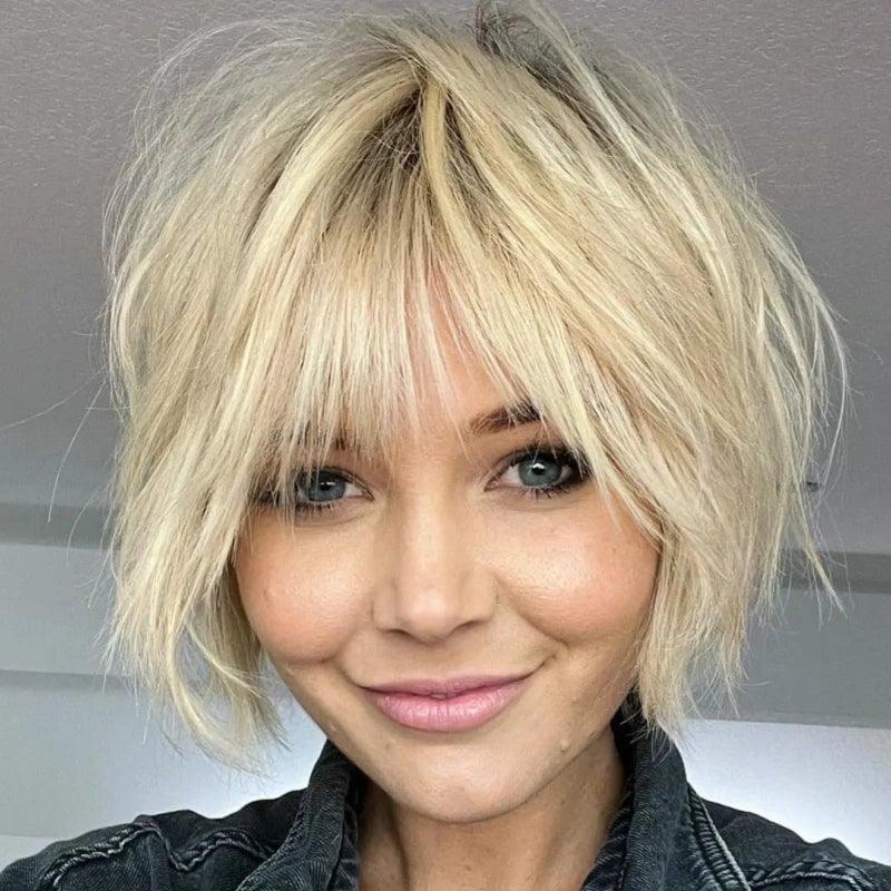 Shaggy Bob With Wispy Curtain Bangs Shaggy Bob With Wispy Curtain Bangs — Trendy Short Bob