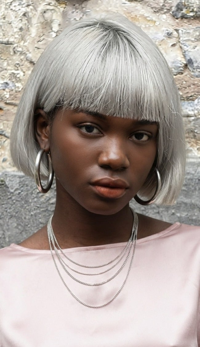 Silver Blunt Bob With Ear Length Silver Blunt Bob With Ear Length — Trendy Short Bob