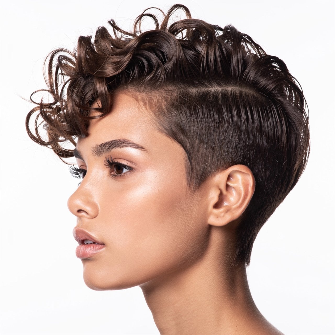 Layered Dark Brown Pixie With Short Bangs — Trendy Short Curly Hair