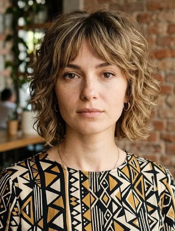 Honey Blonde Lob With Soft Layers — Trendy Short Curly Hair