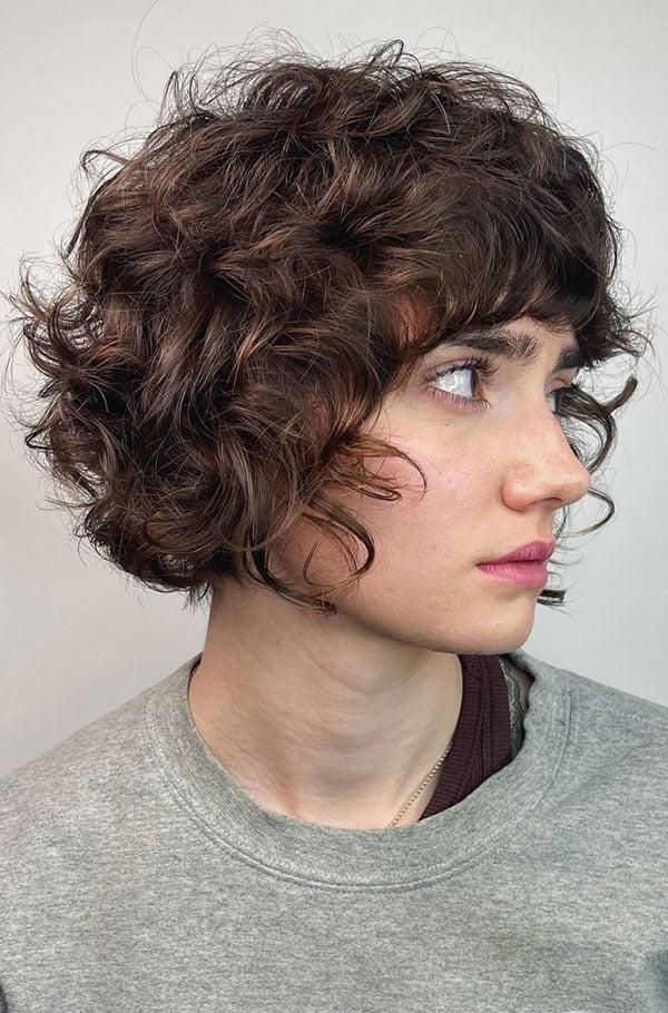Curly Bob With Micro Bangs — Trendy Short Curly Hair