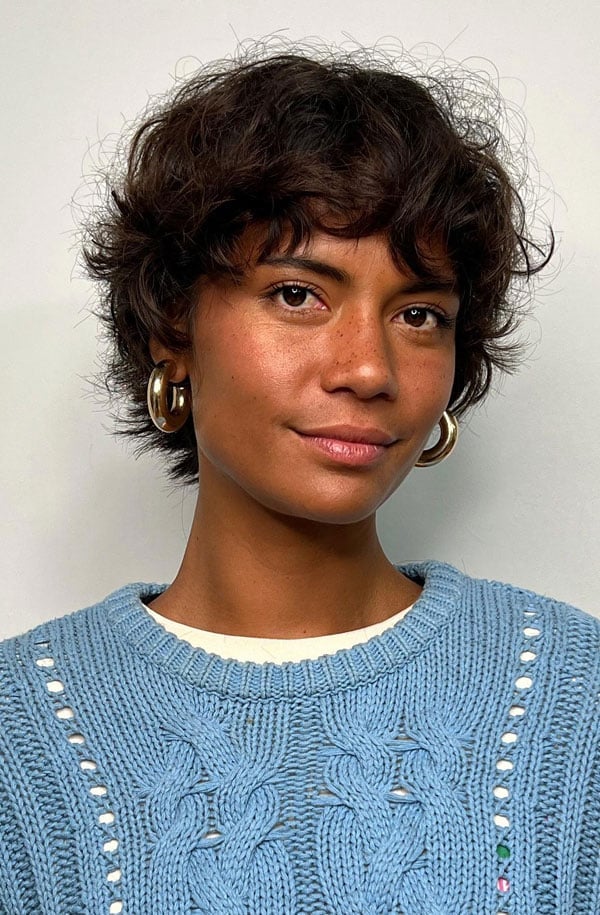 Textured Pixie Crop With Short Bangs — Trendy Short Curly Hair