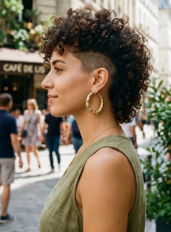 Pixie With Undercut And Textured Bangs, Ear — Trendy Short Curly Hair