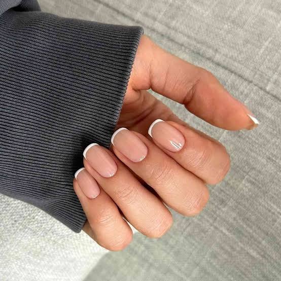 Classic White Tip Sheer Nude Short Almond French Nails — Trendy Short Gel Nails