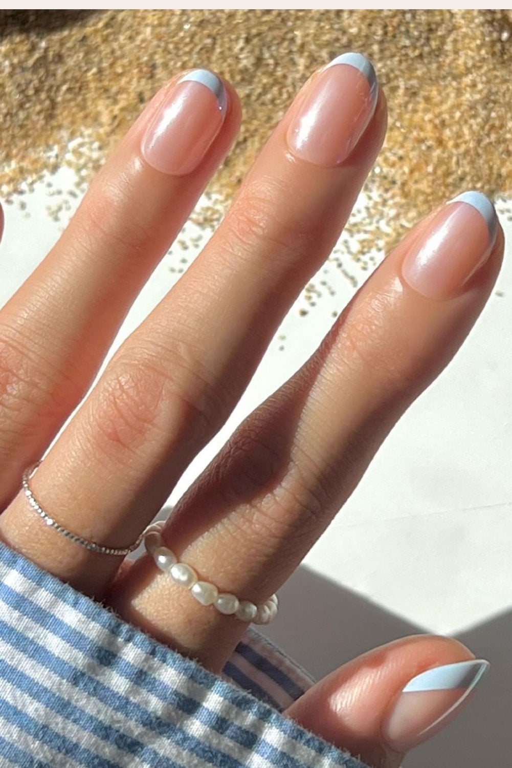 Light Blue Tip French Short Square Nails — Trendy Short Gel Nails