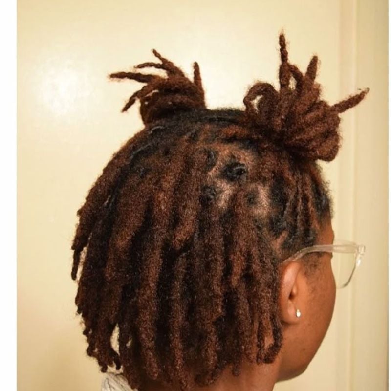 Chin Length Bob With Two Buns Chin Length Bob With Two Buns — Trendy Short Locs