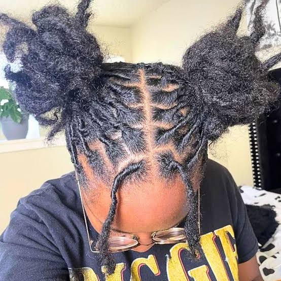 Shoulder Length Double Bun Style Shoulder Length Double Bun Style — Trendy Short Locs