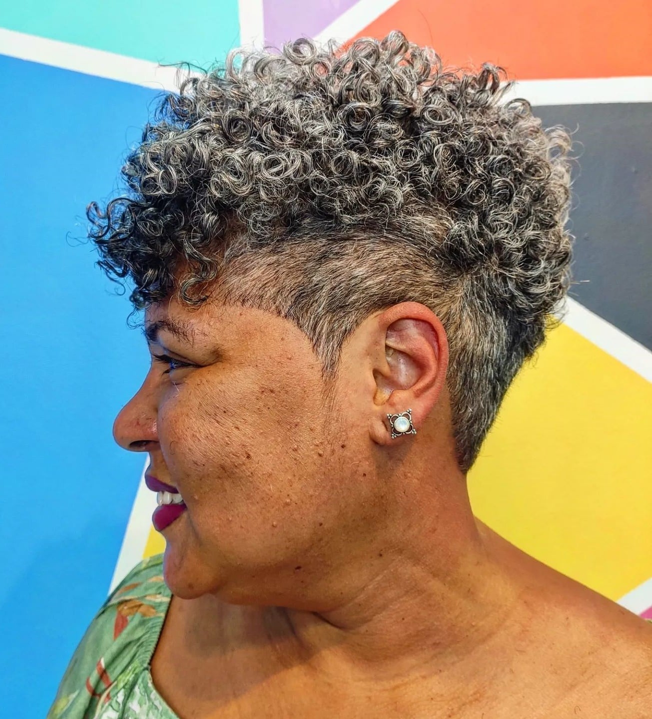 Salt and Pepper Curly Crop With Undercut Salt and Pepper Curly Crop With Undercut — Trendy Short Natural Hairstyles