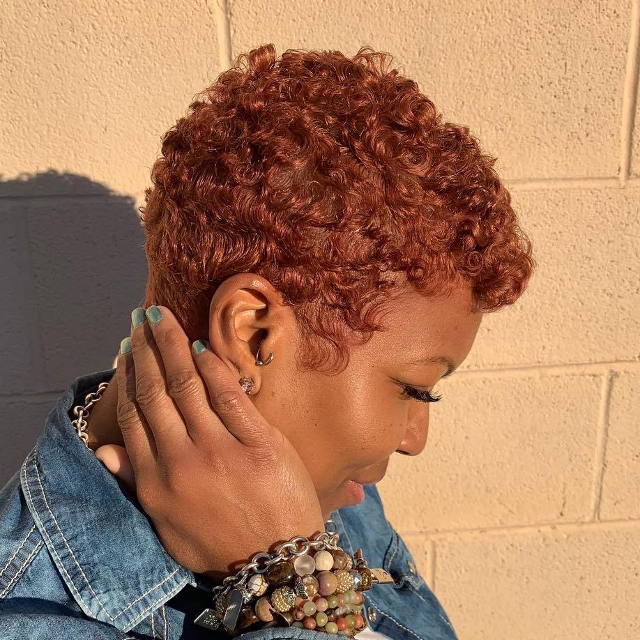 Reddish-Brown Pixie With Defined Curls Reddish-Brown Pixie With Defined Curls — Trendy Short Natural Hairstyles