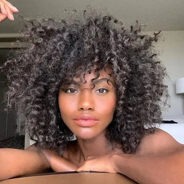 Layered Dark Brown Afro With Grey Streaks Layered Dark Brown Afro With Grey Streaks — Trendy Short Natural Hairstyles