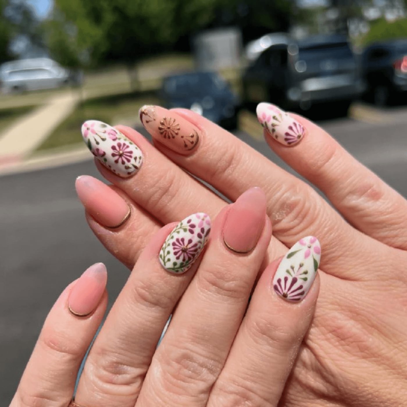 Matte Pink Gold Cuticle Line Short Oval — Trendy Short Oval Nails