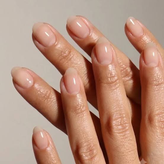 Sheer Natural Pink Glossy Short Oval — Trendy Short Oval Nails