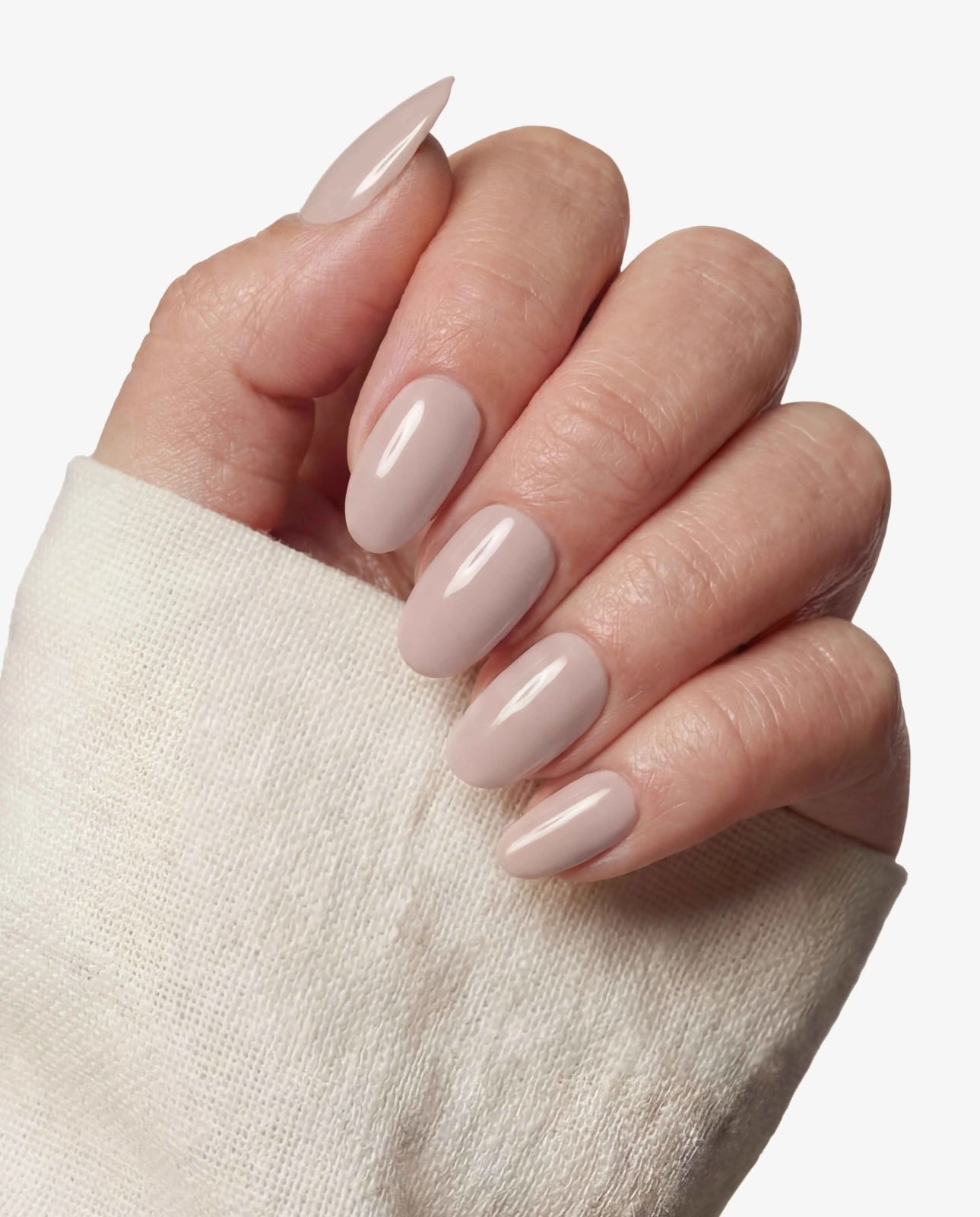 Sheer Nude Beige Glossy Short Oval — Trendy Short Oval Nails