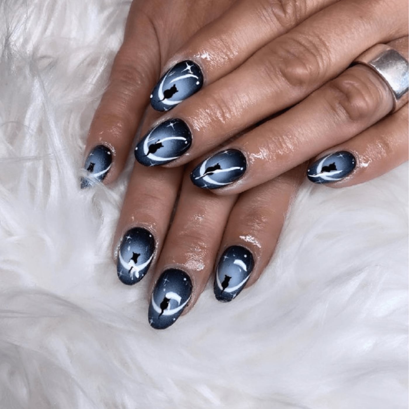 Sheer Nude Metallic Silver Edge Short Oval — Trendy Short Oval Nails