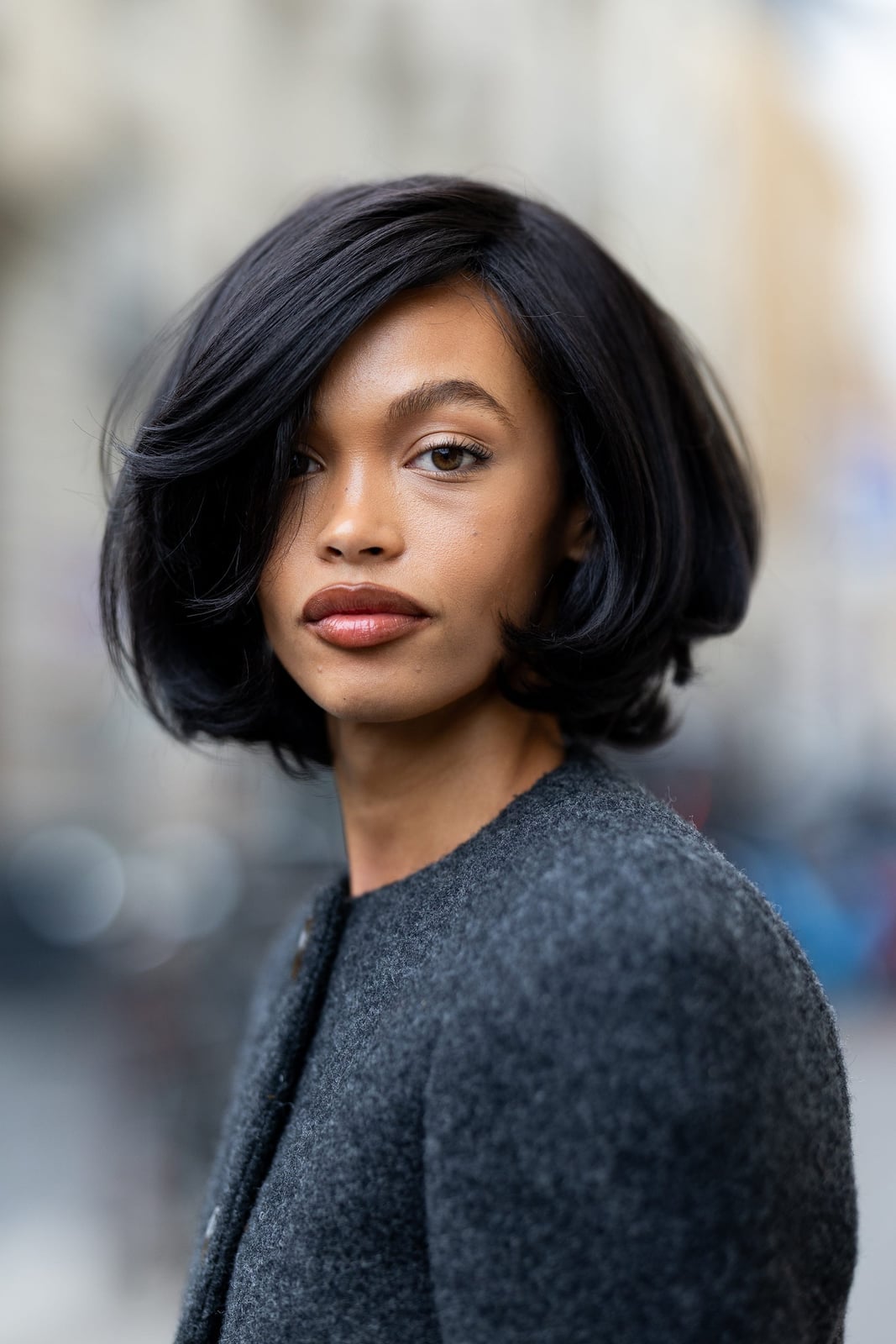 Sleek Black Chin Bob With Voluminous Blowout Sleek Black Chin Bob With Voluminous Blowout — Trendy Shoulder Length Bob