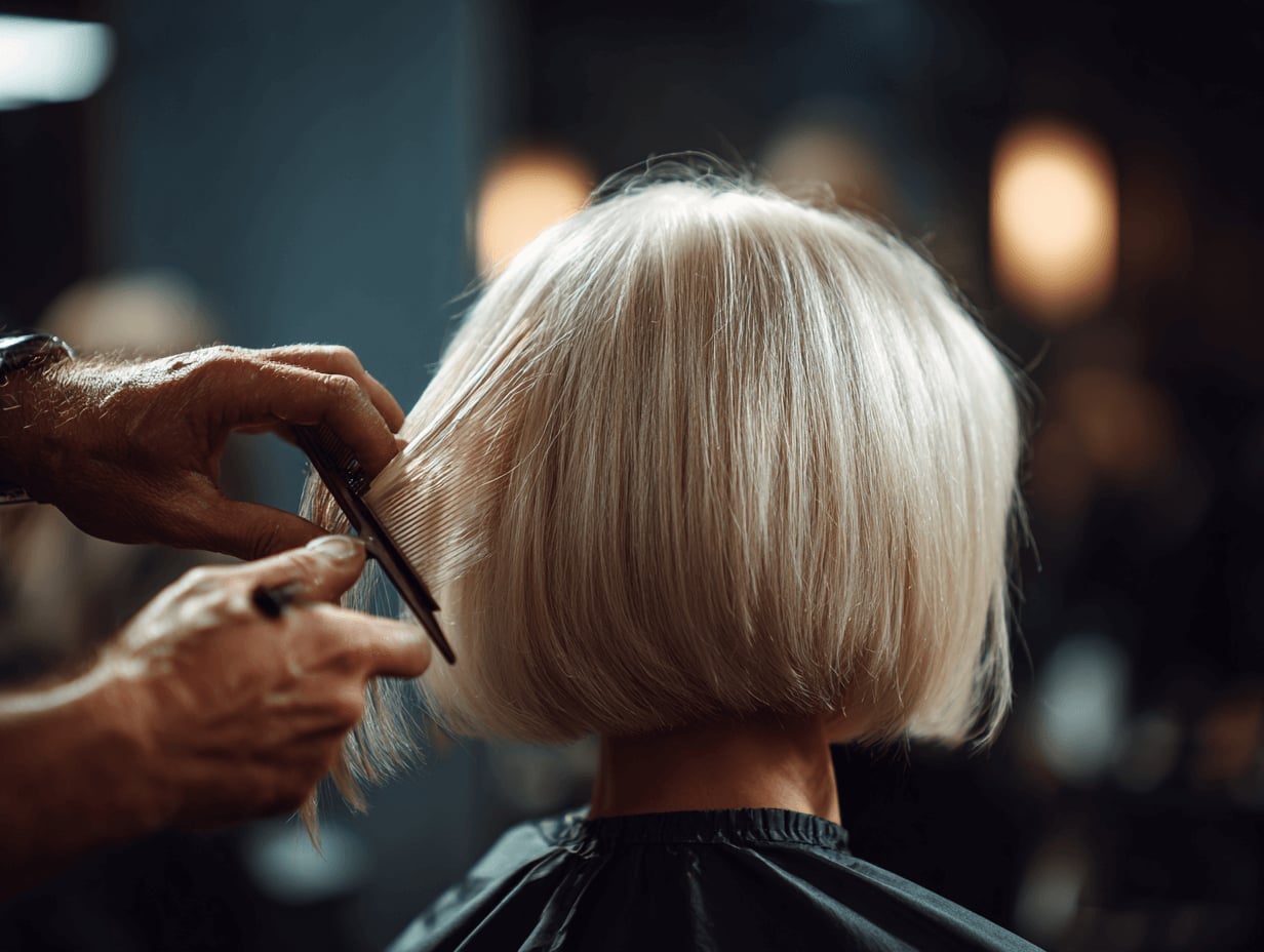 Sleek Ash Blonde Blunt Collarbone Bob Back View Sleek Ash Blonde Blunt Collarbone Bob Back View — Trendy Shoulder Length Bob