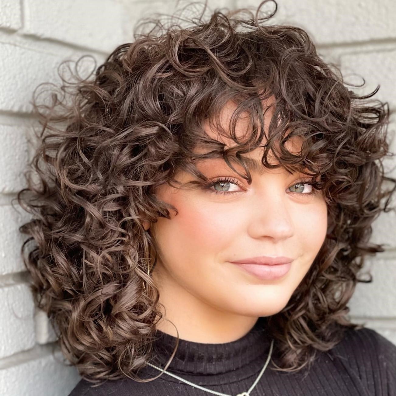 Short Curly Bangs On Dense Tight Curls — Trendy Shoulder Length Curly Hair