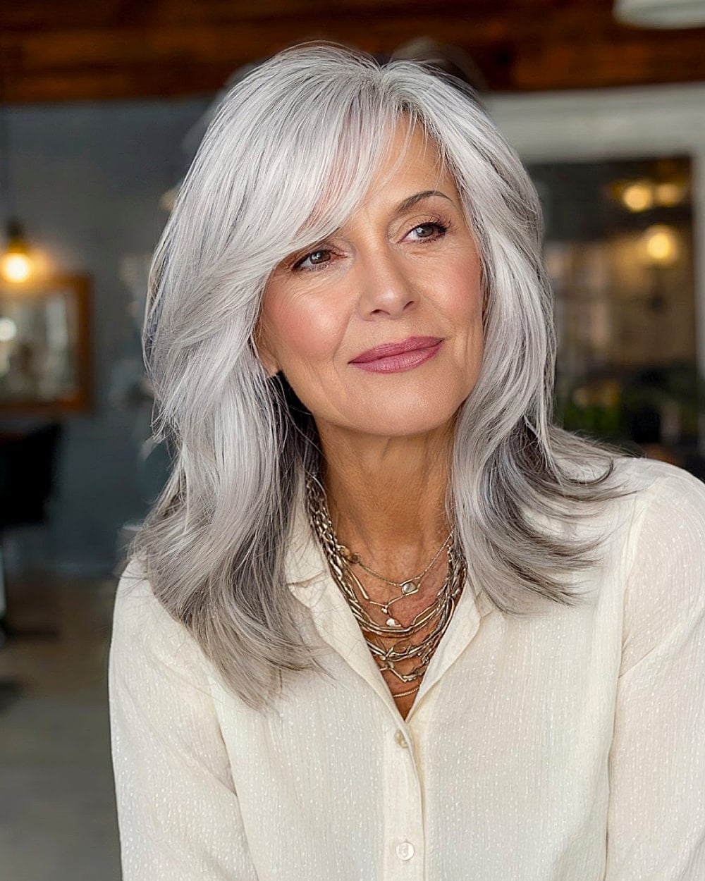 Shoulder Length Wavy Bob Silver Grey Shoulder Length Wavy Bob Silver Grey — Trendy Side Part Wig