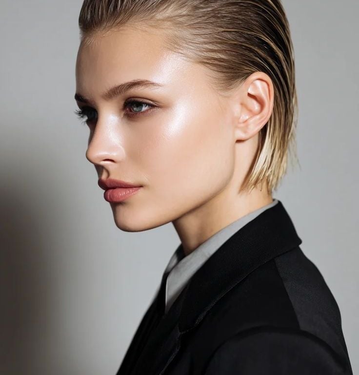 Short Wet Look Blonde Bob — Trendy Sleek Hairstyles