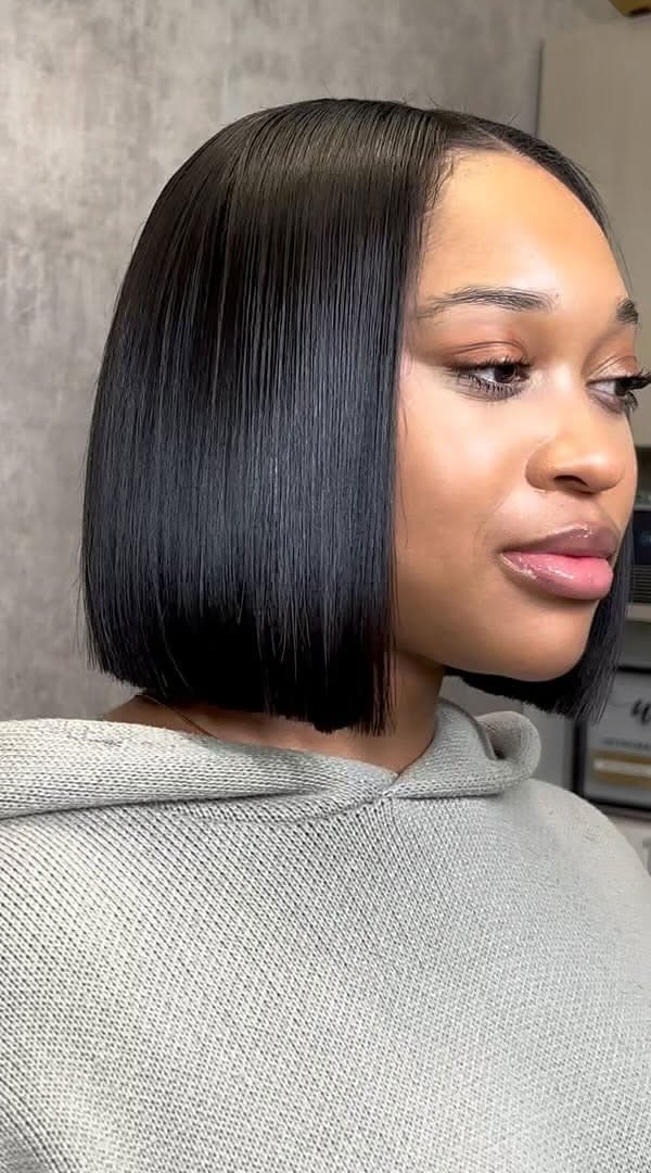 Black Blunt Bob With Glossy Finish — Trendy Sleek Hairstyles
