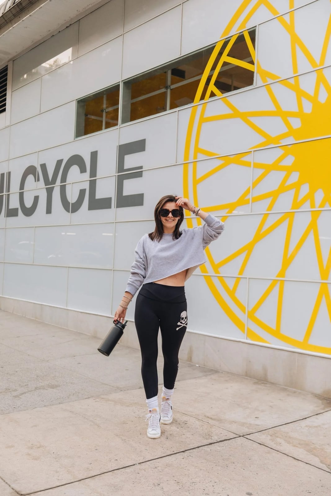 White Athletic Socks with Black Leggings and Sweatshirt — Trendy Socks Outfits