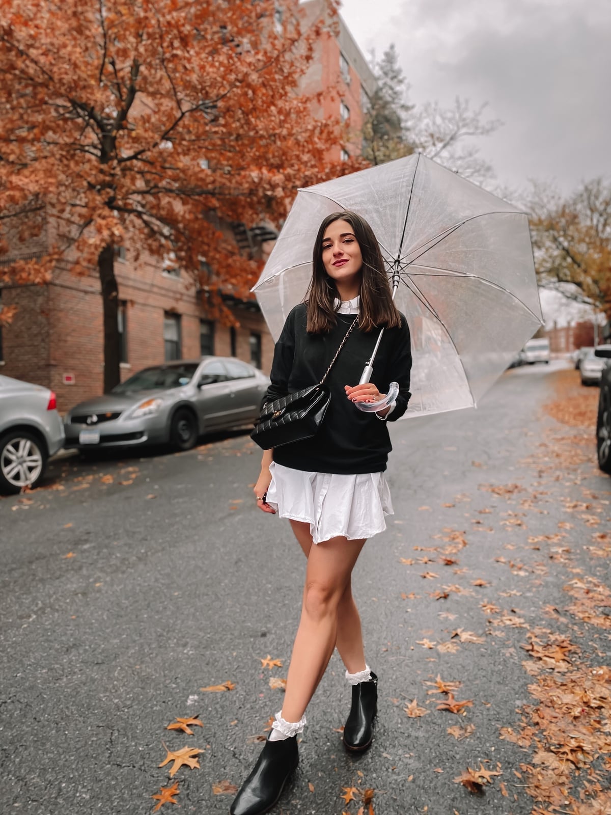 White Ruffle Socks with Black Ankle Boots — Trendy Socks Outfits