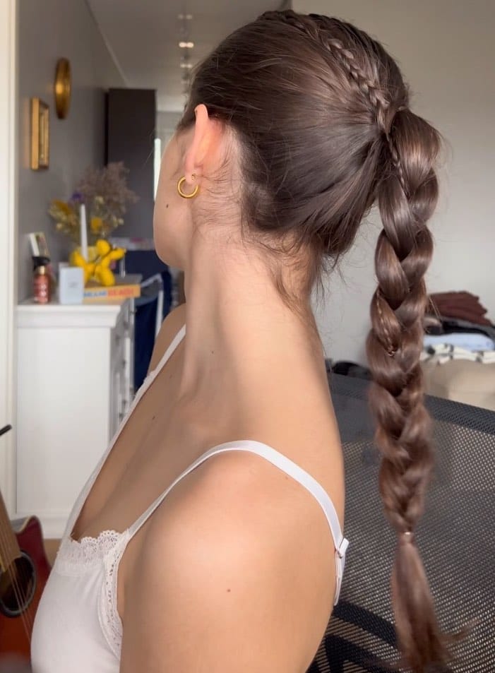Dark Brown Chunky Braid Into Ponytail Dark Brown Chunky Braid Into Ponytail — Trendy Softball Hair