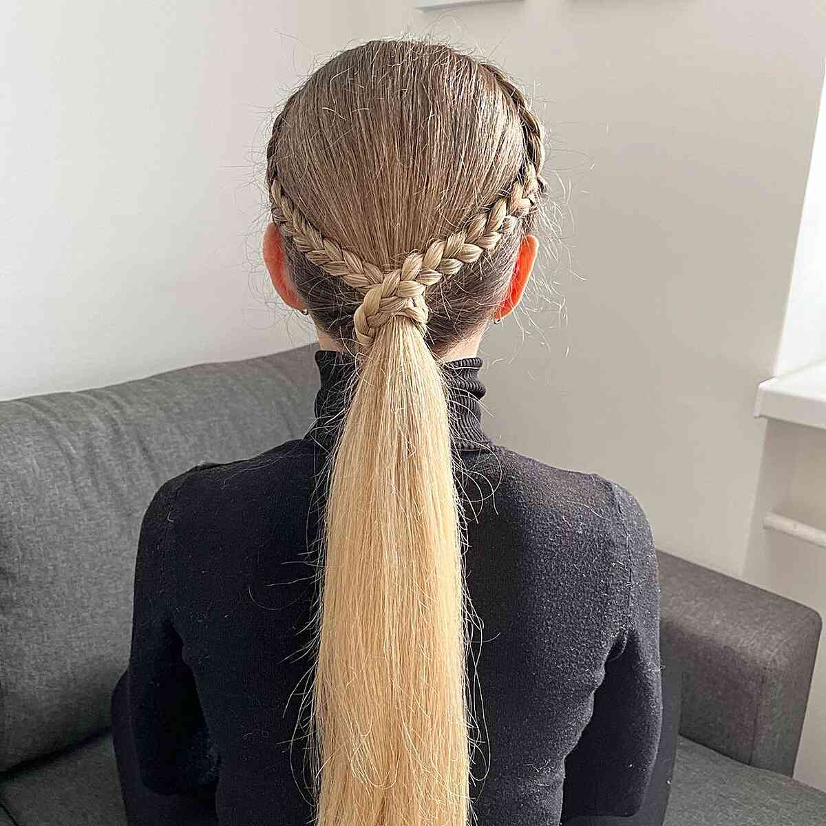 Ash Blonde Ponytail With Braided Crown Detail Ash Blonde Ponytail With Braided Crown Detail — Trendy Softball Hair